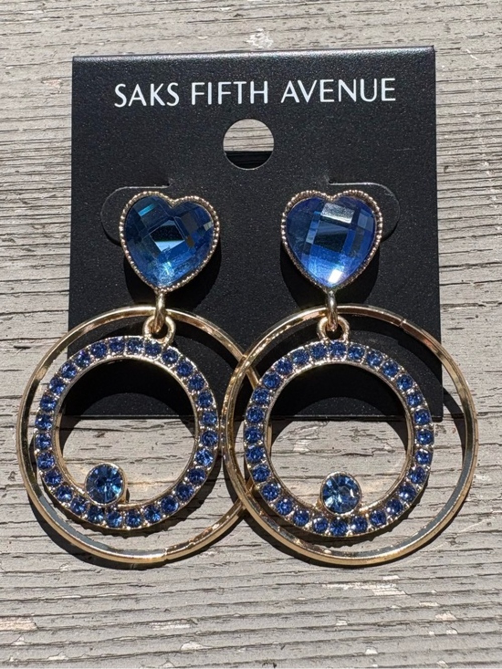 3/$40 Saks Fifth Avenue Blue & Gold Heart Hoop Dangle Earrings